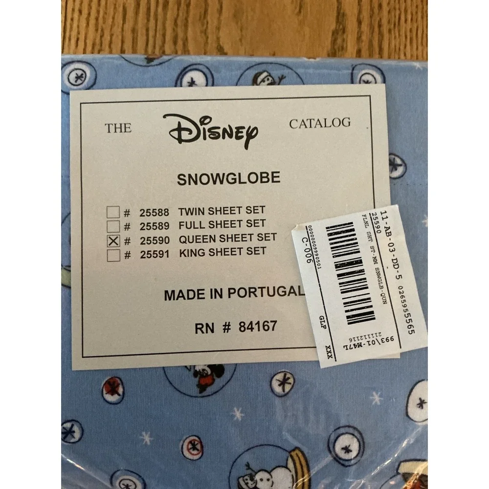 Disney Catalog Snowglobe Flannel Queen Sheet Set Mickey Pluto Blue Portugal NEW
